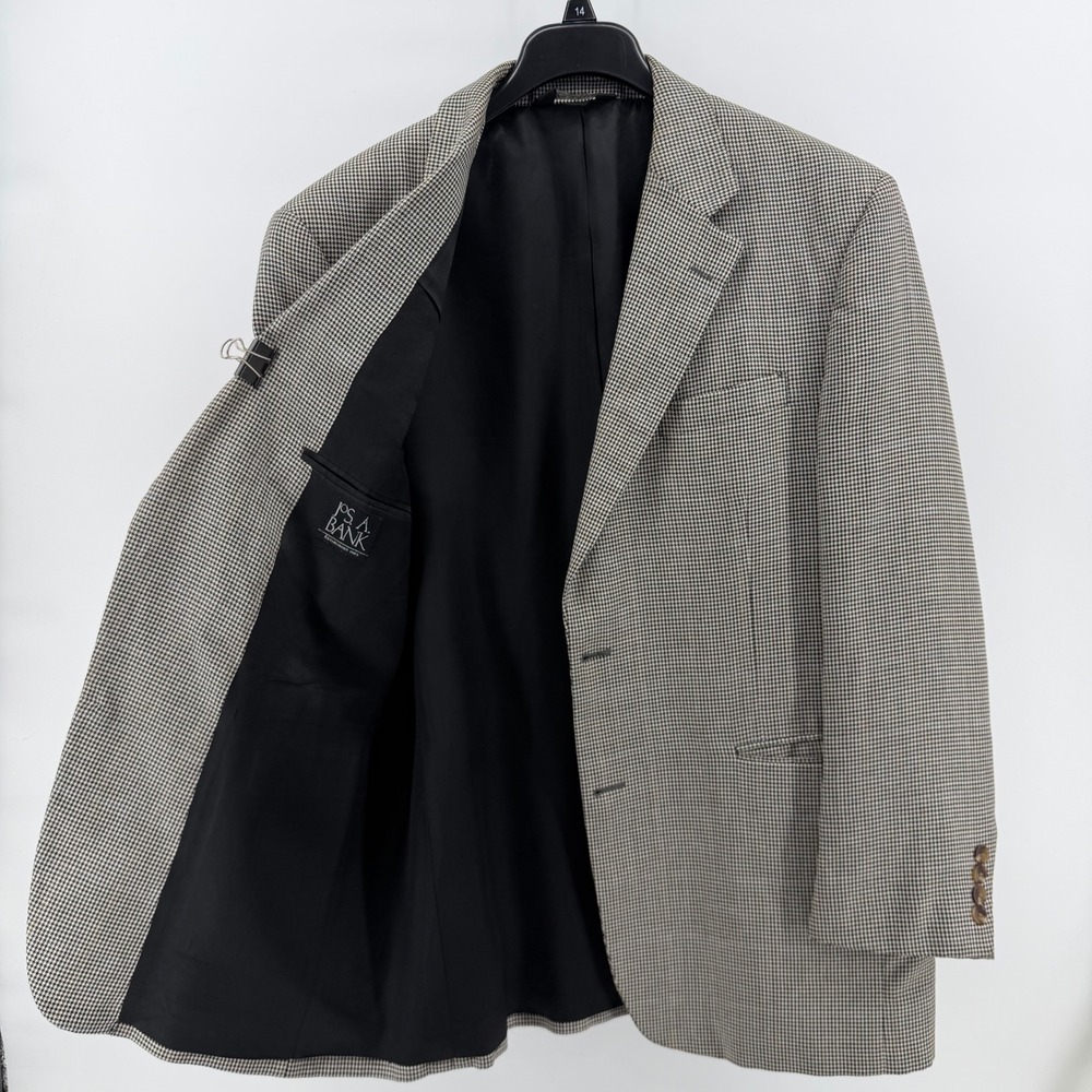 Jos. A. Bank Sport Coat Mens 43R Gray Houndstooth Two Button Wool Blazer